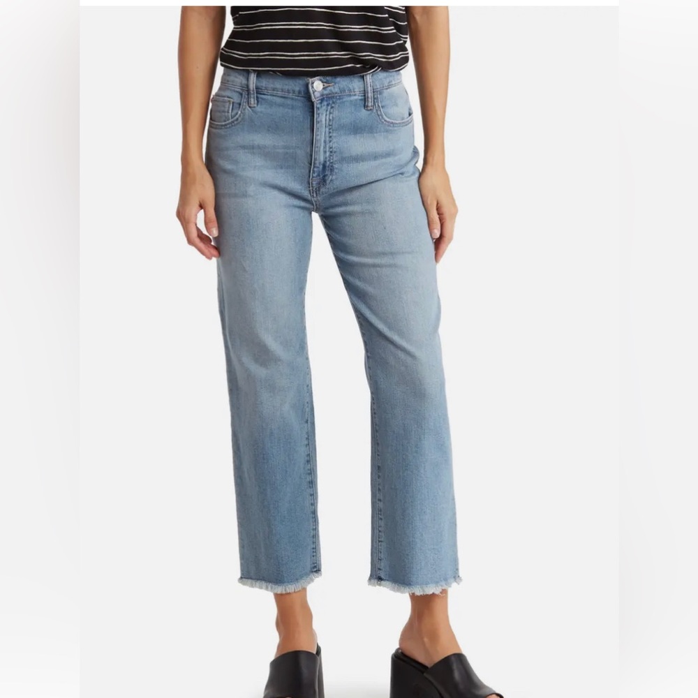 Hudson Noa high rise straight leg crop jeans with raw hem